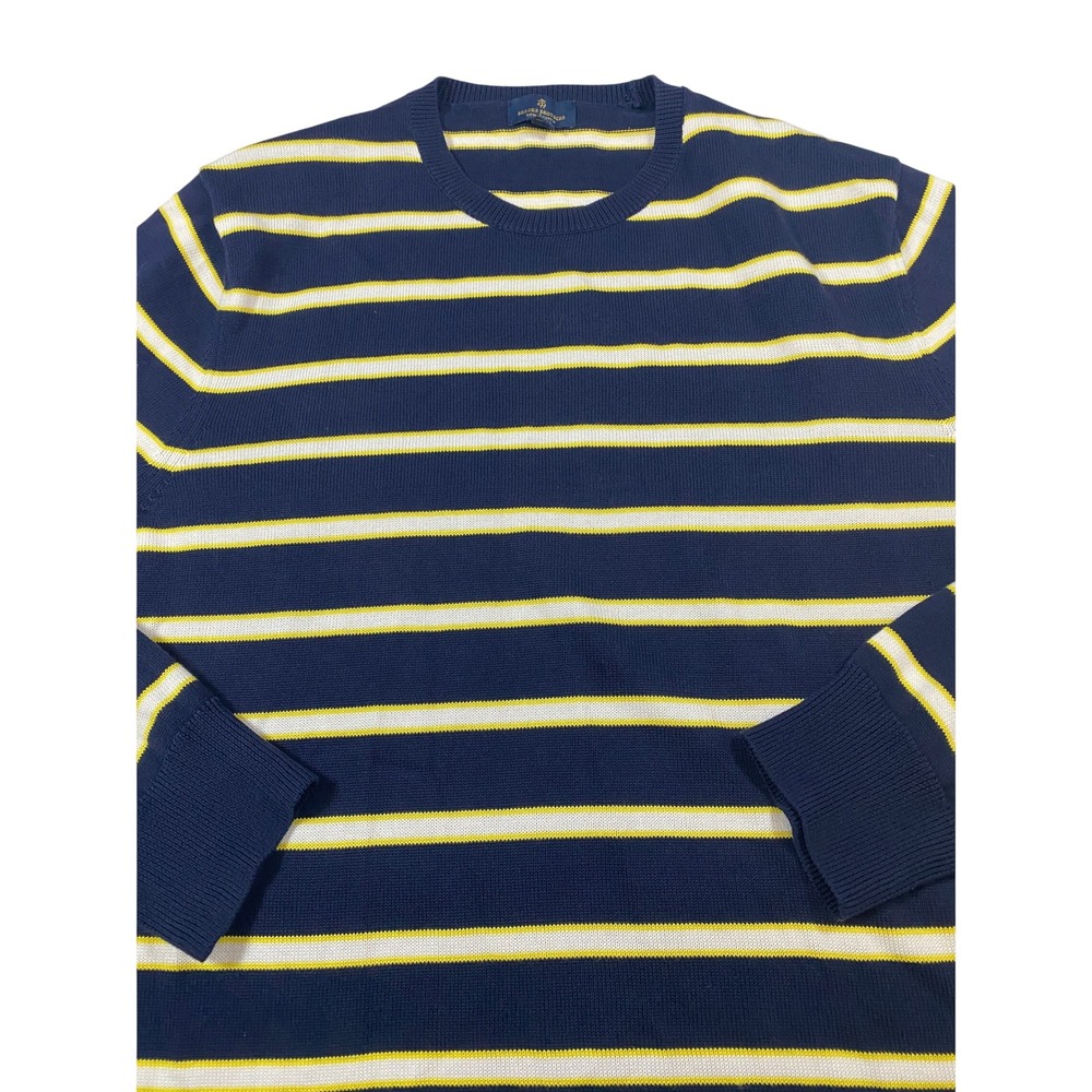 Brooks Brothers Mens XXL Supima Cotton Striped Crewneck Sweater Navy Blue Yellow